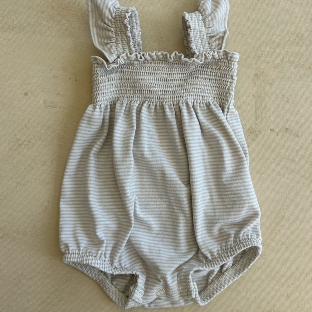 Quincy Mae Cream Striped Baby Romper